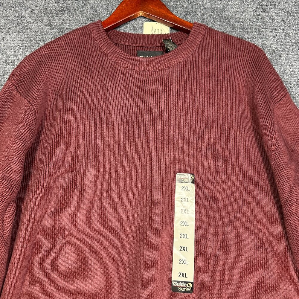 Guide Series Sweater Mens 2XL Burgundy Cotton Cable Knit Pullover Ribbed Hem NEW - Picture 3 of 7